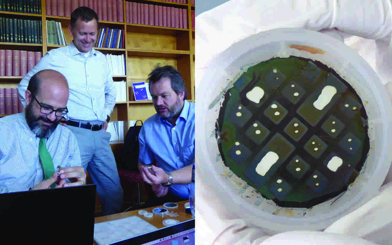 Collage of researchers presenting PV cell and zoom on the cell